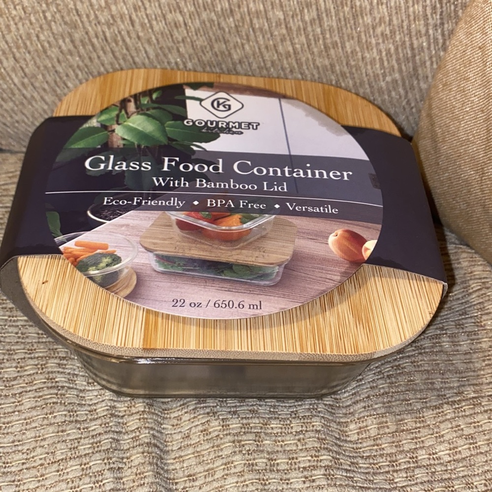 🤍NWT Gourmet Kitchen Glass Storage Container with Bamboo Lid
